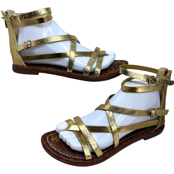 NEW Sam Edelman Gibbs Metallic Gold Gladiator Toe Ring Sandals - Picture 1 of 9